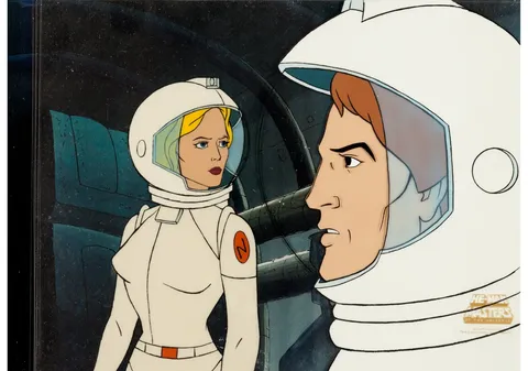 He-Man and the Masters of the Universe Major Andrea Steele and Colonel Mark Blaze Production Cel Setup, Animation Drawin