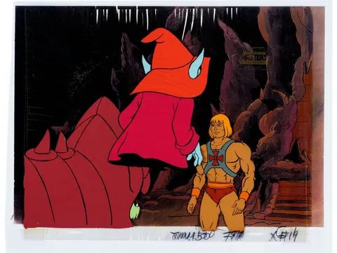 He-Man and the Masters of the Universe Battle Cat, Orko, and He-Man Production Cel and Animation Drawing Group of 5 (Fil