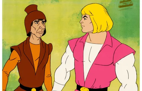 He-Man and the Masters of the Universe Prince Adam and a Village Production Cel Setup (Filmation, 1984). (Total: 4 Items