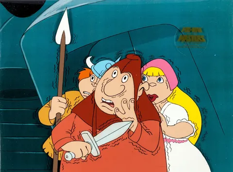 He-Man and the Masters of the Universe Widget Villagers Production Cel Setup (Filmation, 1983). (Total: 3 Items)