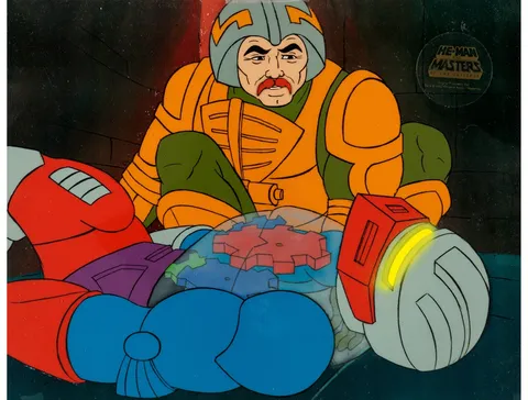 He-Man and the Masters of the Universe Man-At-Arms and Roboto Production Cel Setup (Filmation, 1983). (Total: 4 Items)