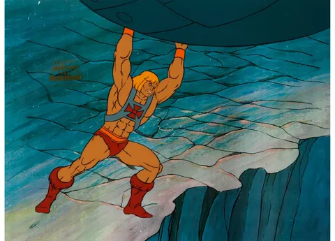 He-Man and the Masters of the Universe Production Cel and Matching Animation Drawing (Filmation, 1984). (Total: 3 Items)