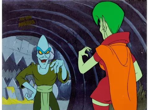 He-Man and the Masters of the Universe Azrog and Spydra Production Cel Setup (Filmation, 1983). (Total: 3 Original Art)