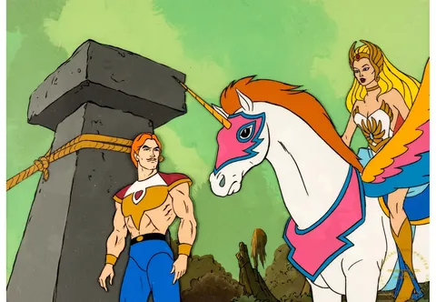 She-Ra: Princess of Power Production Cel and Painted Background Setup and Production Cel Group of 2 (Filmation, 1985). (