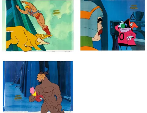 He-Man and the Masters of the Universe Production Cel and Drawing Group of 3 (Filmation, 1983-84). (Total: 6 Items)