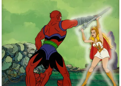 She-Ra: Princess of Power Battle Scene Production Cel Setup with Production Background (Filmation, 1985)