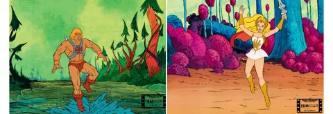 He-Man and the Masters of the Universe/She-Ra: Princess of Power He-Man and She-Ra Production Cels (Filmation, c. 1980s)
