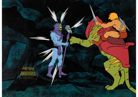 He-Man and the Masters of the Universe He-Man with Battle Cat and Skeletor Production Cel Scene (Filmation, c. 1983-85)