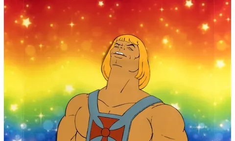 He-Man and the Masters of the Universe Prince He-Man Laughing Production Cel and Castle Grayskull Layout Drawing Print (