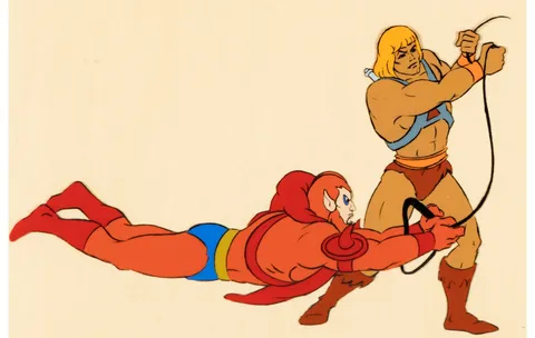 He-Man and the Masters of the Universe Original Production Cel and Drawing Featuring He-Man and Beast Man (Filmation, c