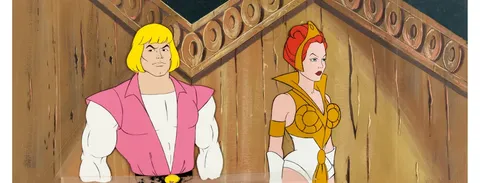 He-Man and the Masters of the Universe Prince Adam and Teela Production Cel with Master Pan Production Background (DIC