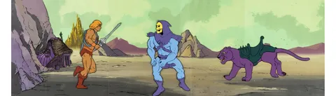 He-Man and the Masters of the Universe He-Man and Skeletor Production Cels with Panthor Color Model Cel and She-Ra: Prin