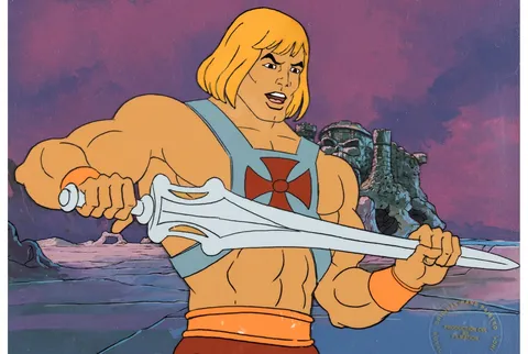 He-Man and the Masters of the Universe Opening Title Sequence He-Man Production Cel with Master Background (Filmation, c
