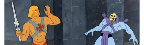He-Man and the Masters of the Universe He-Man and Skeletor Production Cel and Animation Drawing with She-Ra: Princess of