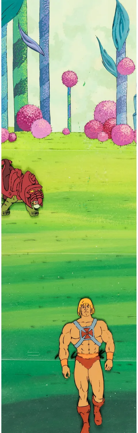 He-Man and the Masters of the Universe He-Man and Battle Cat Production Cel Setup with She-Ra: Princess of Power 10.5&qu