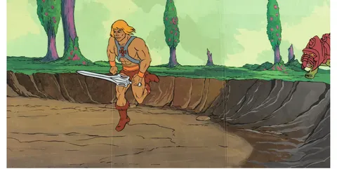 He-Man and the Masters of the Universe He-Man and Battle Cat Stock Production Cels with She-Ra: Princess of Power 21.5&q