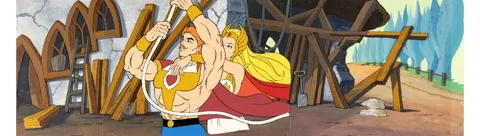 She-Ra: Princess of Power "Enchanted Castle" She-Ra and Bow Production Cel with Master Pan Background (Filmati