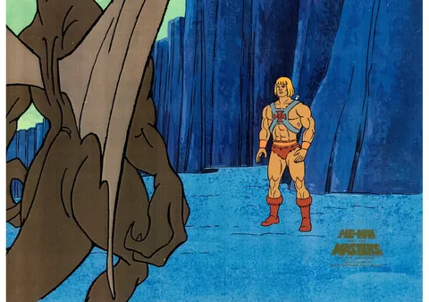 He-Man and the Masters of the Universe He-Man and Orko Production Cel, Printed Background Group of 2 (Filmation Associat