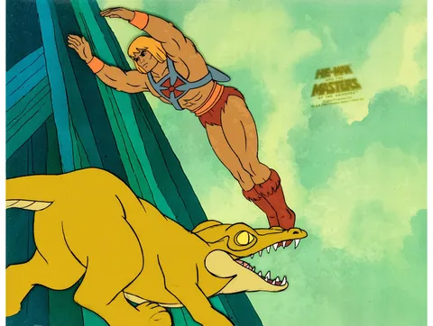 He-Man and the Masters of the Universe He-Man and Evil-Lyn Production Cel, Printed Background Group of 2 (Filmation Asso