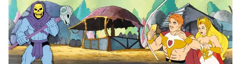 She-Ra: Princess of Power Skeletor, Bow, and She-Ra Production Cel Setup with Pan Master Background (Filmation, c. 1985-