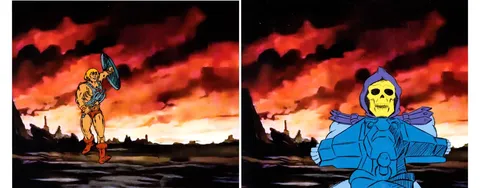 He-Man and the Masters of the Universe Pair of Mattel Toy Commercial He-Man and Skeletor Production Cels(Filmation, c. 1