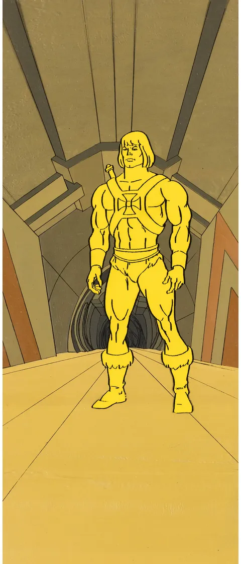 He-Man and the Masters of the Universe "The Shaping Staff" He-Man 23" Vertical Pan Production Cel Setup w