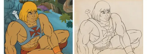 He-Man and the Masters of the Universe Original He-Man Production Cel with Key Master Background and Drawing (Filmation