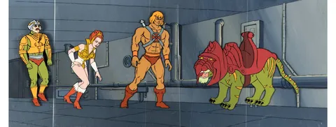 He-Man and the Masters of the Universe Group Shot Production Cel Setup with She-Ra: Princess of Power 22" Pan Maste