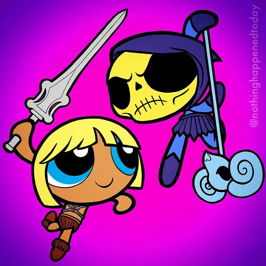 Skeletor reimagined in Powerpuff Girls style, art by Ed Harrington