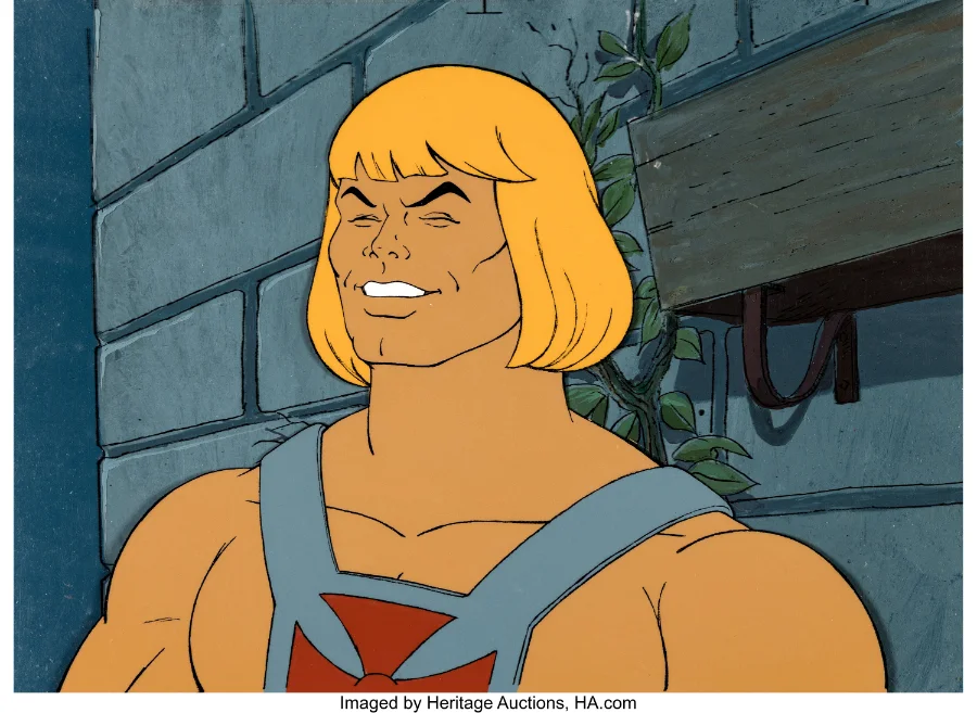 He-Man original production cel setup with painted background