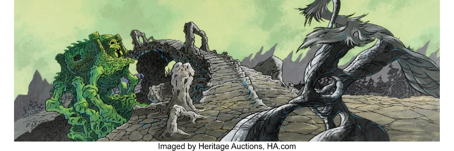 Castle Greyskull pan production background with cel overlay