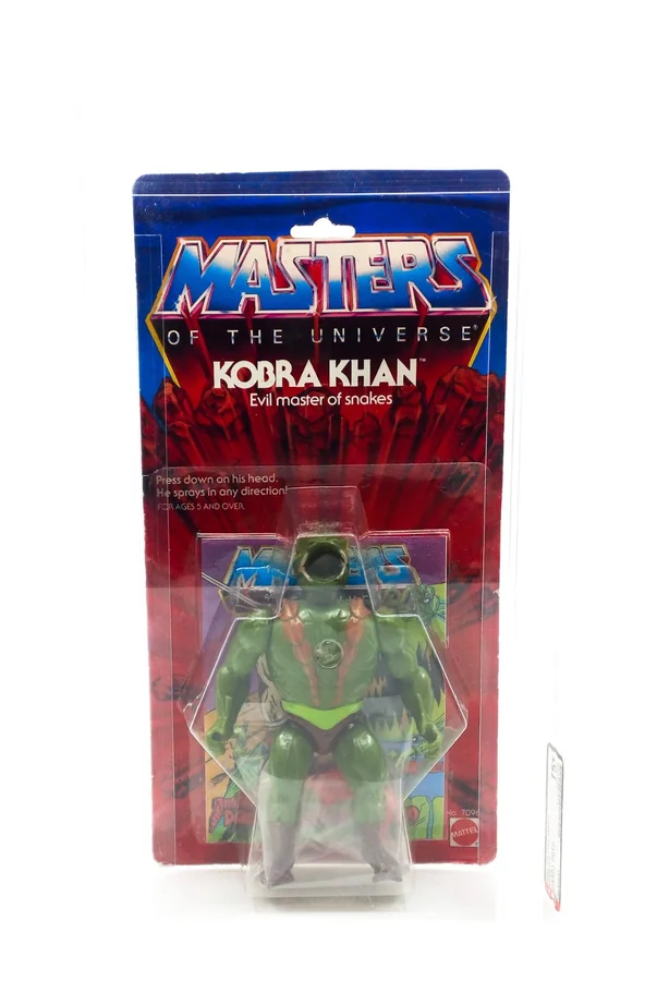 Carded Kobra Khan figure graded AFA 75 with a clear bubble