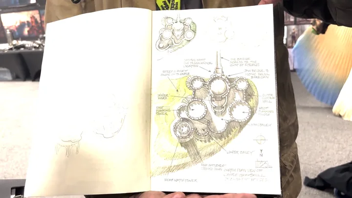 A more resolved plan of the same structure, the surrounding terrain washed in yellow.