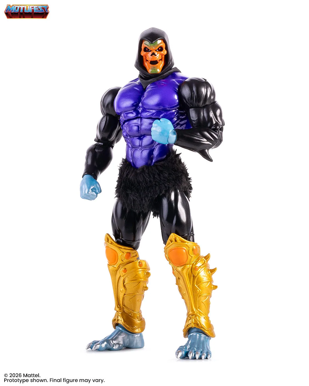 The figure with the gold armour removed, down to a purple torso, black limbs, gold greaves and a black fur loincloth.