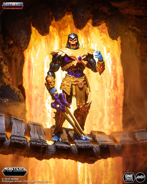Standing on the bridge with the lava wall directly behind, a straight on hero shot.