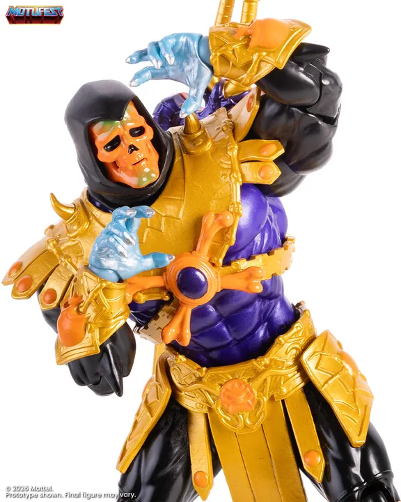 The hood in profile against white, with the skull turned into the shadow of the cowl.