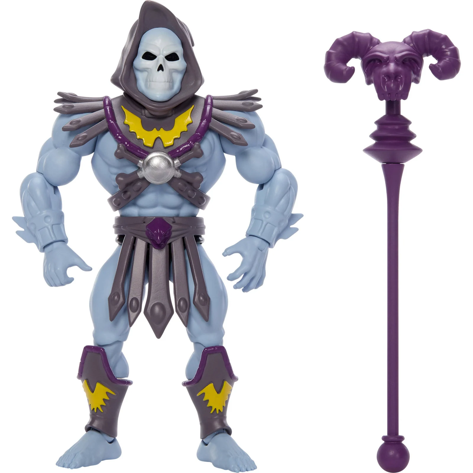 Sketch Book Series Skeletor, hooded and barefoot, with the ram's head Havoc Staff beside him.