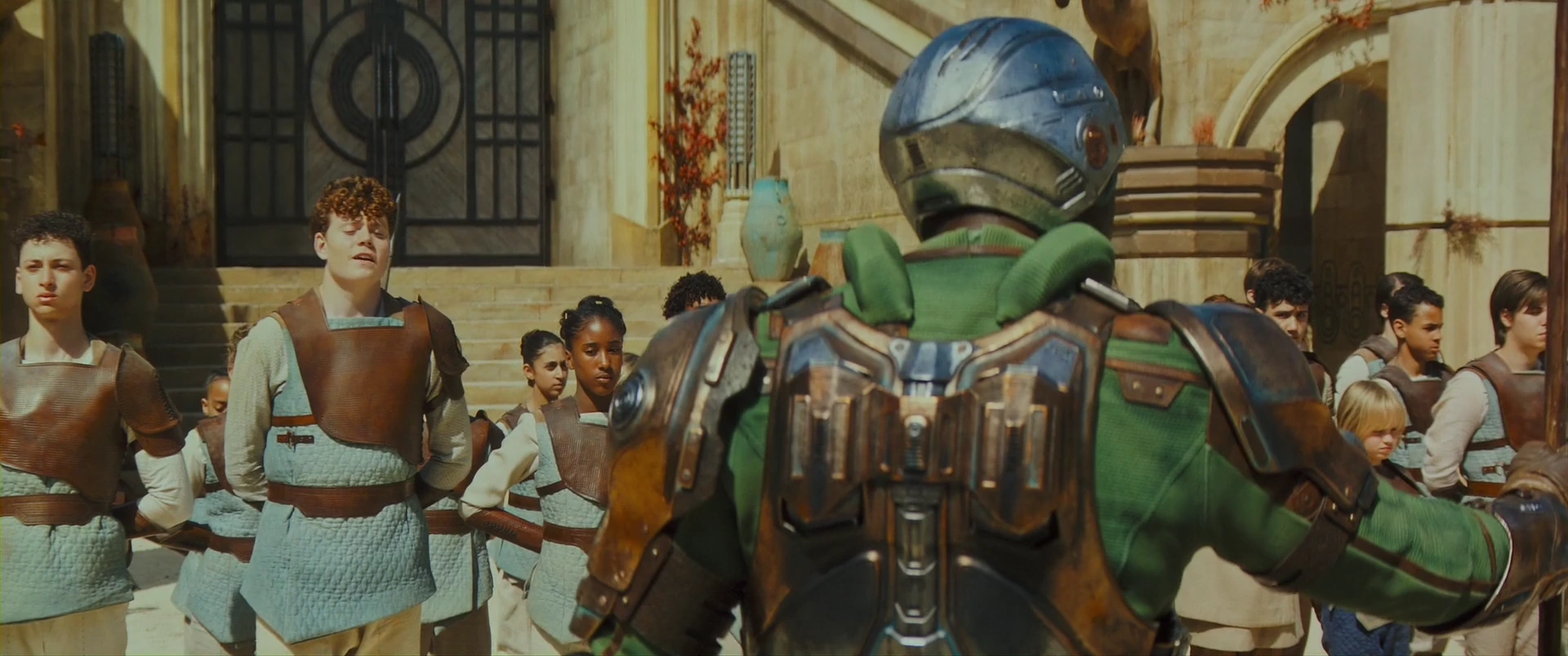 Duncan, the Man-At-Arms, drills the young royal guard in the palace courtyard.