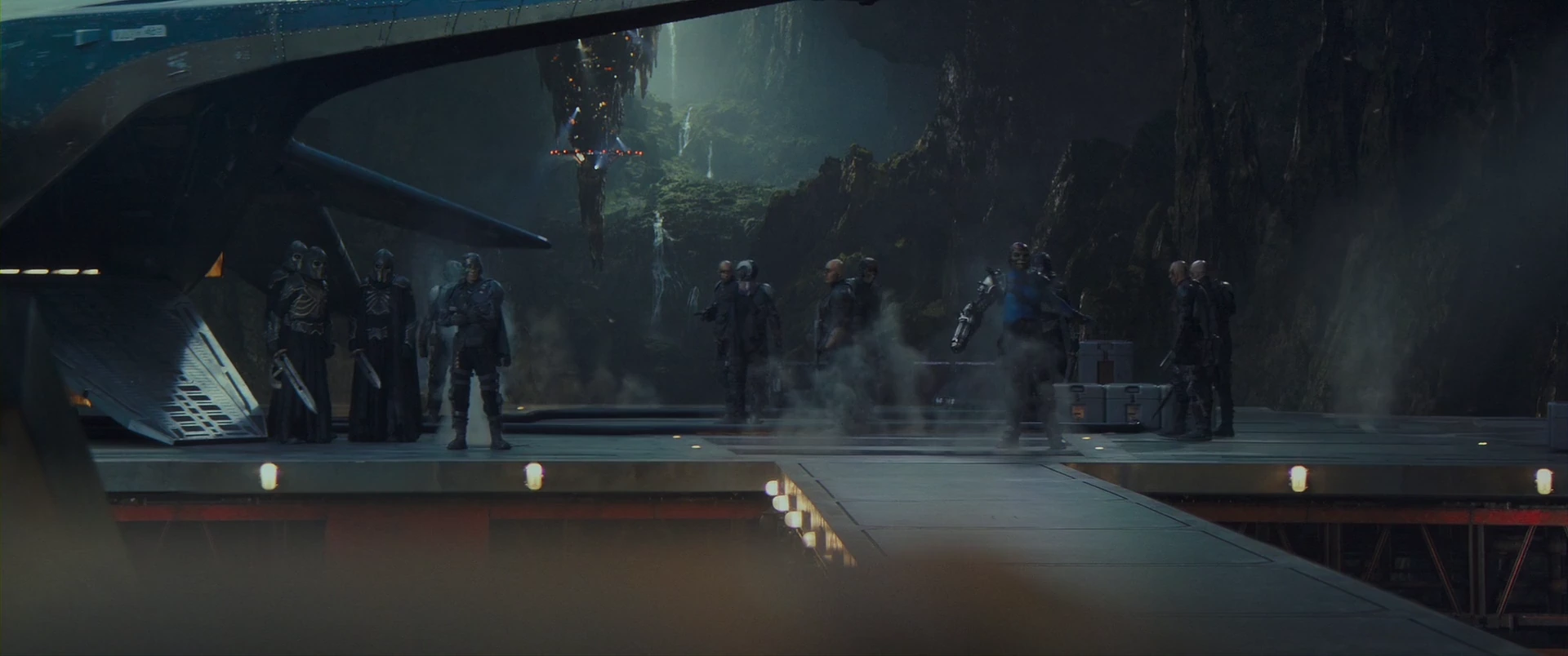 Skeletor’s troops muster on the canyon platforms.
