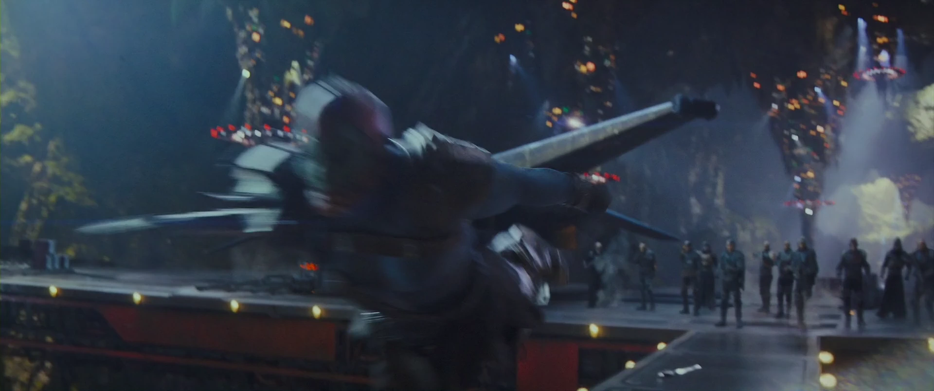 A gunship lifts off as the canyon skirmish turns.