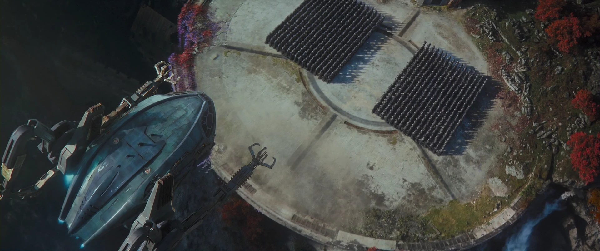 Skeletor’s warship hangs above his assembled army.