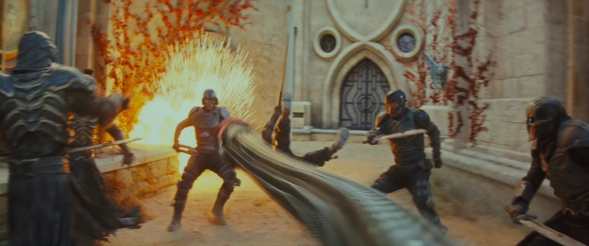 A Heroic Warrior holds the line in the Grayskull courtyard.