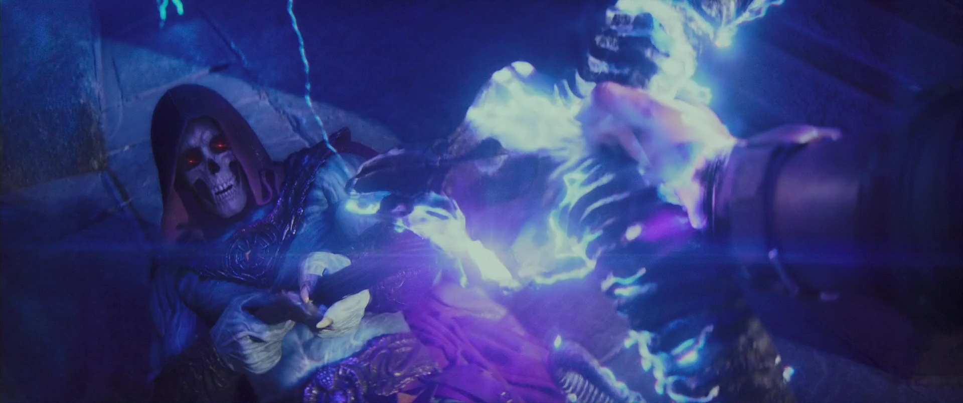 The power of Grayskull strikes Skeletor down.