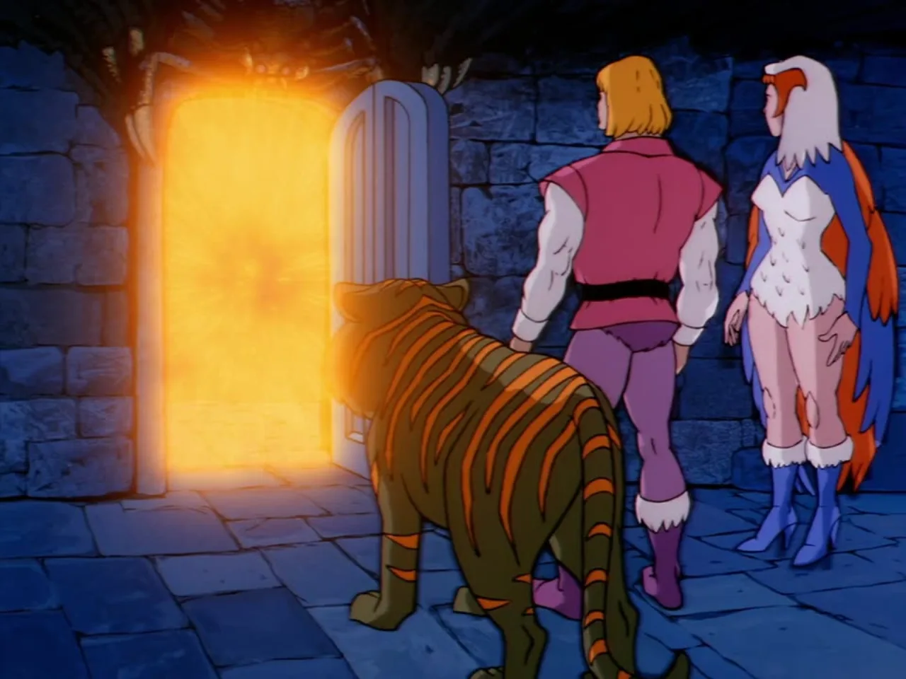 Adam's hands hold the ornate silver sword hilt as it is passed to him.