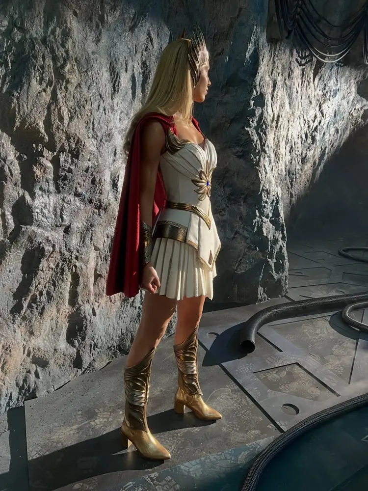 Lauren Saliu in the full She-Ra costume on the set of Masters of the Universe (2026)