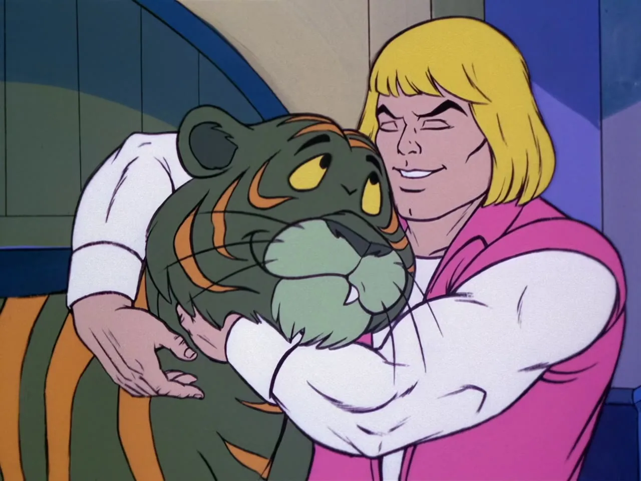 Cringer presses his face against Prince Adam while being hugged.