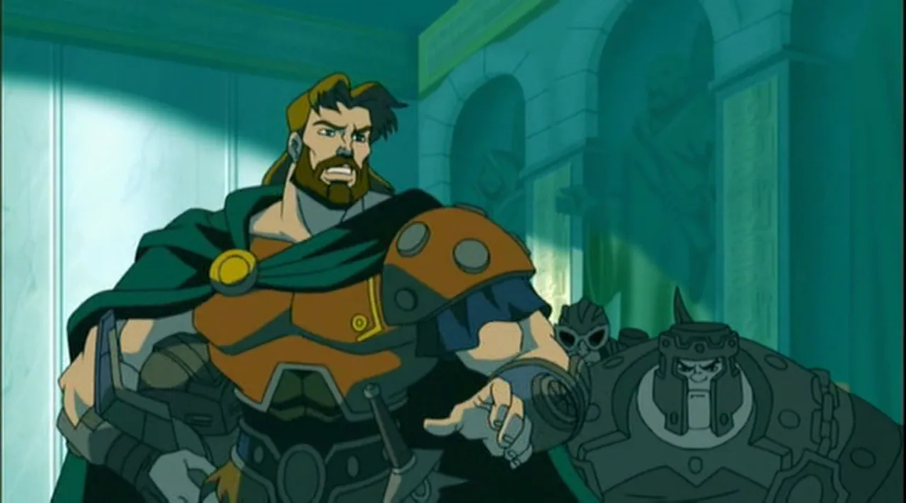 Captain Randor reaches out with a stunned stare as a skull-armoured foe looms behind him