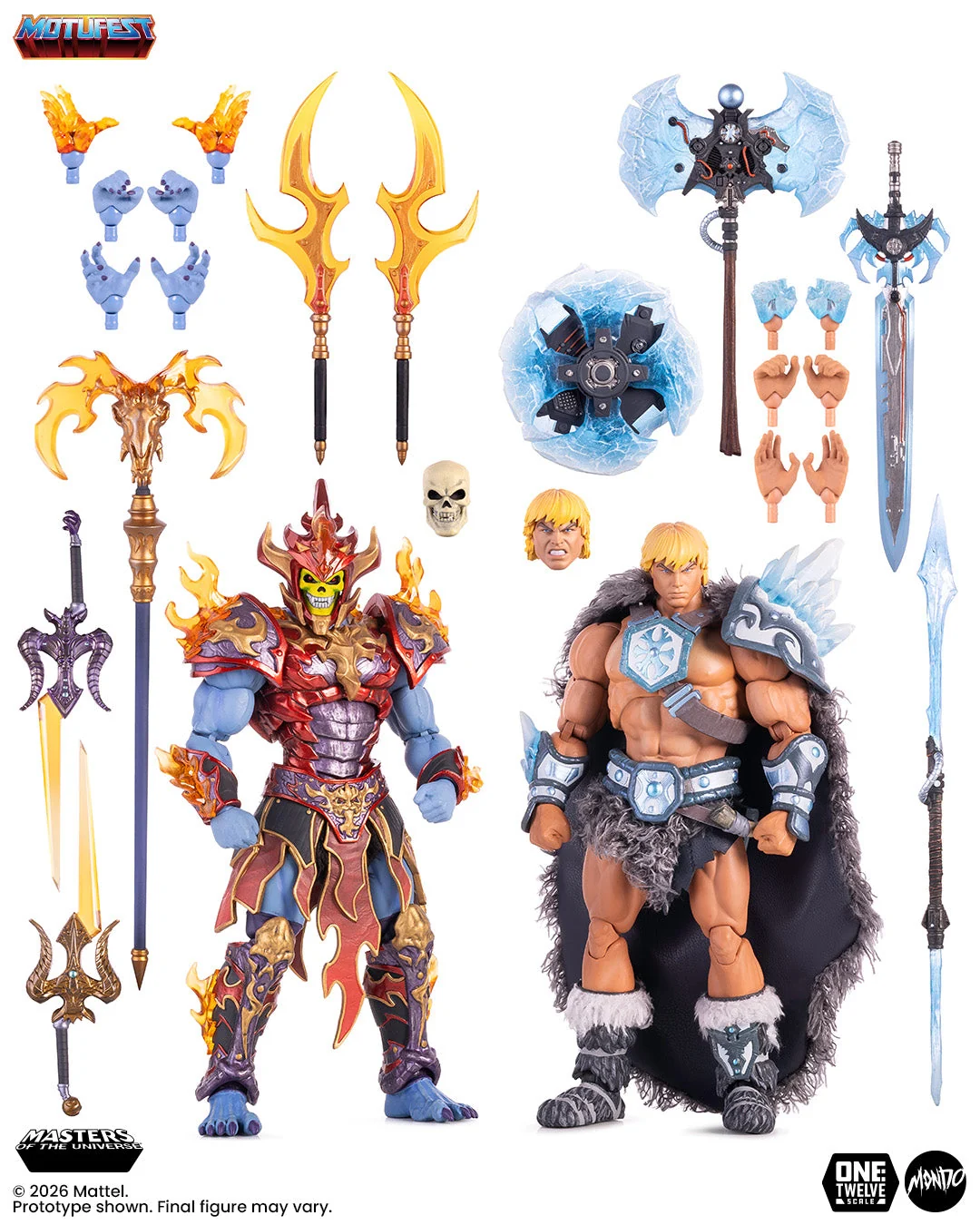 Layout of both figures with all portraits, hands and elemental weapons